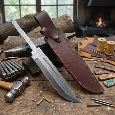 Damascus Hand Forged Steel Bowie Blank Blade Hunting Knife With Sheath picture