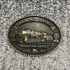 Vintage Railroad Savings and Loan Mountain Series Belt Buckle Newton Kansas 80s picture