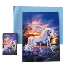 RAINBOW UNICORN Steve Read VTG Greeting Card & Magnet Leanin Tree Combo Pack NOS picture