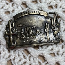 VTG Bergamot Brass Works Arizona Canyon Cactus Desert Scene Belt Buckle  1978 picture