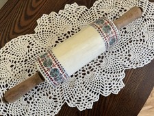 Antique Or Vintage Ceramic Stoneware Glazed Kitchen Rolling Pin, Wooden Handles picture