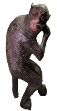 VINTAGE HAND CARVED WOODEN MONKEY FIGURE, WOOD CARVING - READ picture