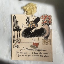 1920s Large Die Cut Valentine Flapper Applied Blonde Hair Dress Mirror Dog 5 X 7 picture