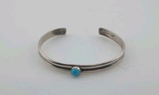 Vintage Navajo Sterling Silver Single Stone Turquoise Cuff Bracelet-Signed J.S. picture