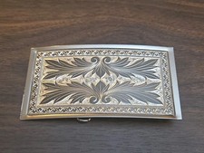 Vintage Etched Tooled Silverplate Western Style Belt Buckle 1970s  picture