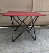 Vintage Camping Campaign Folding Table Slatted Wood Top Portable Cross Leg picture