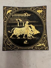 Vintage Bullfighter Damascene Toledo Ware Small Footed Trinket Dish Black & Gold picture