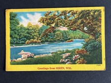 ⁠Vintage Linen Postcard Greetings From Siren WIS Lake View Landscape 17030⁠ picture