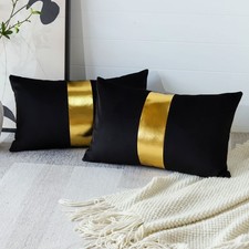 Artscope Black Velvet Throw Pillow Covers with Gold Leather Stitching Luxury ... picture