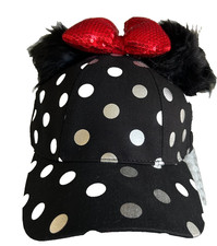 Disney Minnie Mouse Baseball Cap hat black/silver Polka Dot, Red Puffy Bow NEW picture