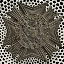 Vintage VFW Veterans of Foreign Wars Bronze Grave Marker Emblem Maltese Cross picture