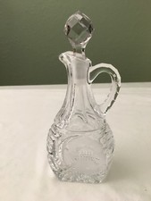 Vintage  Floral Embossed Pattern Cut Crystal Glass Cruet picture