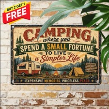 Camping Spend A Fortune Live Small Metal Sign Funny Travel Decor Plaque 8x12 picture