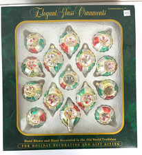 Vintage Commodore Glass Christmas Ornaments Lot of 15 w box hand painted Romania picture