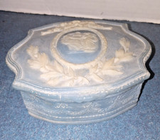 VINTAGE GENUINE BLUE INCOLAY STONE HANDCRAFTED USA TRINKET JEWLERY BOX picture