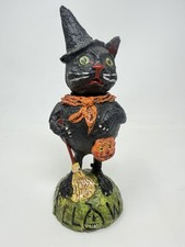 Vintage Debra Schoch Early Black Cat Witch Hat Halloween Paper Mache Folk Art picture