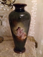 Antique Vintage R W Rudolstadt Germany Portrait Lady with Bird Dove Vase picture