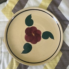 Vintage Watt Pottery USA Floral Plate Hand Painted Folk Art Mid Century picture