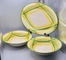 50s VTG Vernonware Gingham Plaid 3 pc Serving Set Platter Bowls California MCM  picture