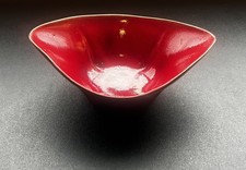 Vintage MCM Red Art Pottery Bowl – Quad-Pod Footed Biomorphic Catchall Dish picture