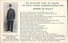York NE Anti-Saloon Police Officer Boasting Safety Stats c1910 RARE Postcard bhn picture