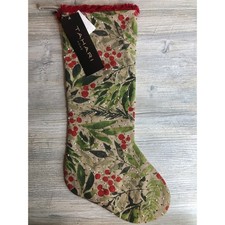 Tahari Home Mistletoe Beaded Christmas Holiday Stocking 22