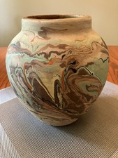 Nemadji Pottery Swirl 8” Vase Earth Toned Marble Pattern Mid-century Vintage picture