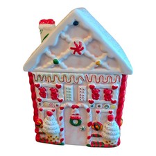 Vintage MSRF Christmas Gingerbread House Ceramic Cookie Jar Dog Candy Canes 10