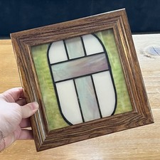 Handmade Stained Glass Cross Framed Wall Art Christian Religious Decor picture