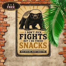Retro Honey Badger Postcard Don't Care Animal Humor Metal Sign 8x12 picture