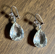 Vintage Crystal Teardrop & Rhinestone Pierced Dangle Earrings 1