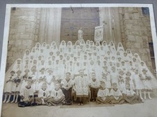 Vintage First Holy Communion Picture Early 1900s Class Church Priest NJ Polish picture