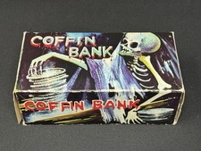 Vintage Ever Last Mechanical Wind Up Novelty Coffin Bank ~ Skeleton picture