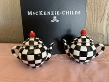 MacKenzie Childs Courtly Check Teapot Salt & Pepper Shakers Set Boxed New picture