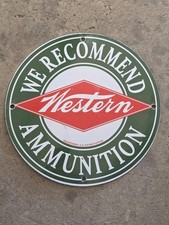 VINTAGE WESTERN AMMUNITION PORCELAIN SIGN SHOTGUN SHELLS GUN AMMO HUNTING 12