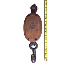 LARGE - Vintage Wood Block and Tackle Barn Pulley Rustic Antique - 15” X 5” picture