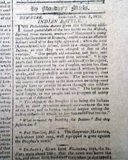 BATTLE OF TIPPECANOE Indiana William Henry Harrison Indians 1811 old Newspaper picture