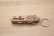 Fisherman's Wharf S.F. Wood Handle Souvenir Pocket Knife Multi Tool w/Dad Engrav picture