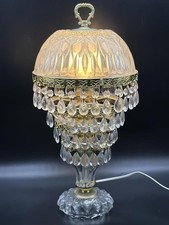 Vintage Michelotti 4-Tier Teardrop Crystal Glass Boudoir Table Lamp picture