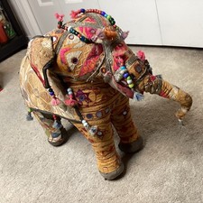 Vintage Hand-Crafted ANGLO RAJ Stuffed Cotton Embroidered ELEPHANT India 1950's picture