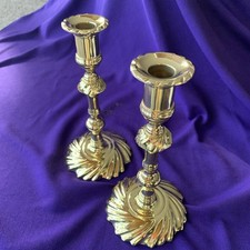 Vintage Pair Baldwin Brass Swirl Base Taper Candlesticks 9