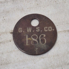 Vintage Antique Metal Tool Check Tag Round G.W.S. Co. 186 Brass Fob Token Rare picture