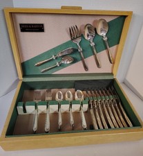 Vintage Reed & Barton SILVER BLOSSOM 53 Pc Silverplate Set Anti-tarnish Wood Box picture