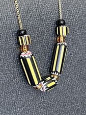 Antique Venetian Drawn Chevron Italian Glass Beads Yellow Jackets, African Trade picture