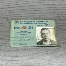 Vintage 1951 SOCONY VACUUM Oil Company Employee PHOTO ID card Olean NY Pegasus picture