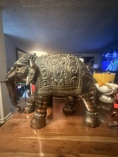Large Ornate Vintage Indian Heavy  Bronze Elephant picture