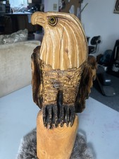 XL “AMERICAN EAGLE” Full Wood Bald Eagle Realistic Glass Eye Art HAND CARVED picture