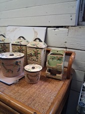 Vintage Hotta Yu Shoten Japanese Basketweave Mojolica Blossom Cannister Set picture