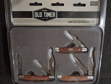 SCHRADE - OLD TIMER  3 pc FOLDER SET + GIFT TIN - WOOD HANDLES + S/STEEL BLADES picture
