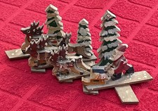 VINTAGE EXPANDABLE CHRISTMAS SANTA & REINDEER WOODEN DISPLAY/JAPAN picture